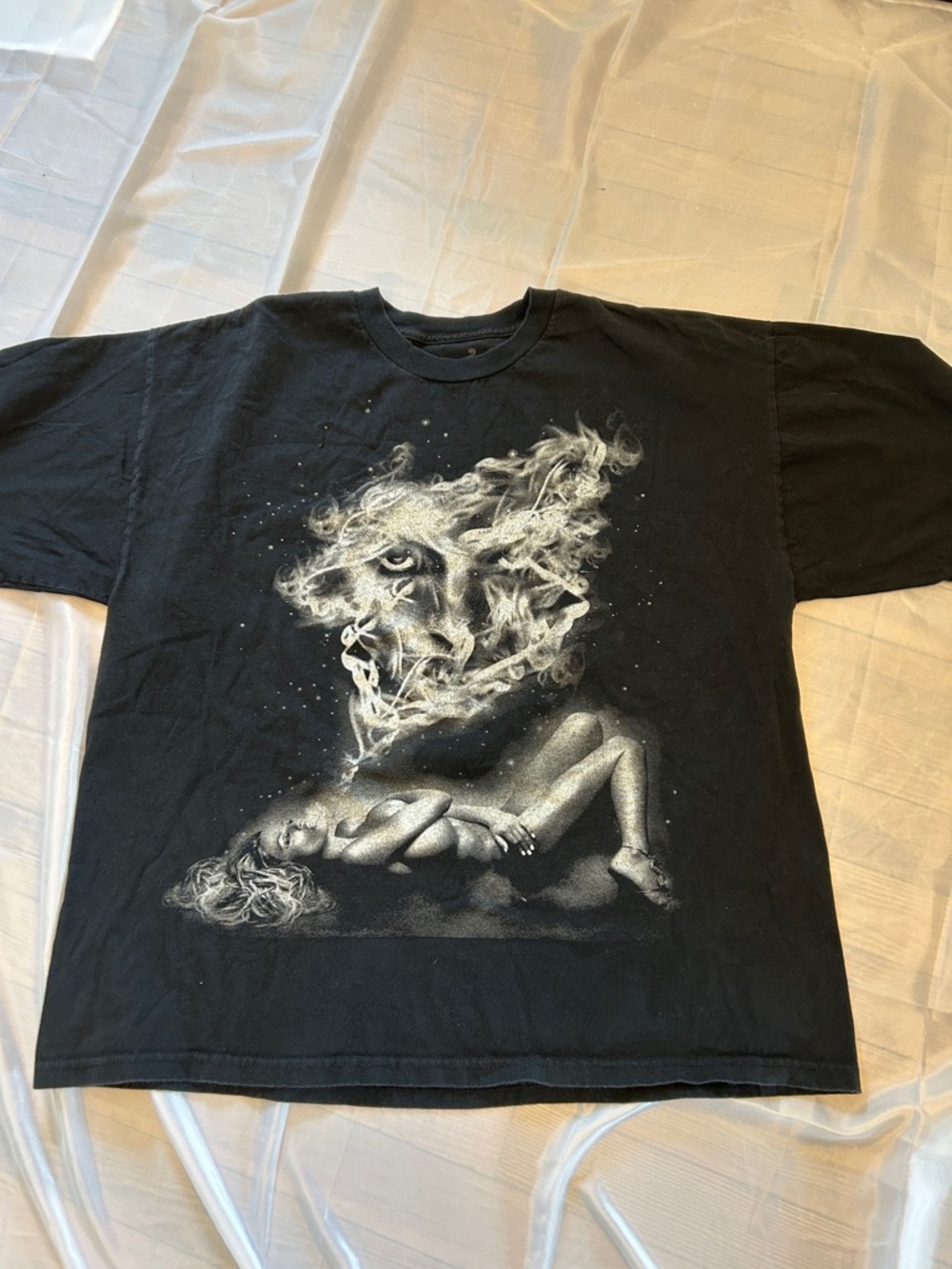Men's Black Short Sleeve Graphic Tee with Smoke Face Print